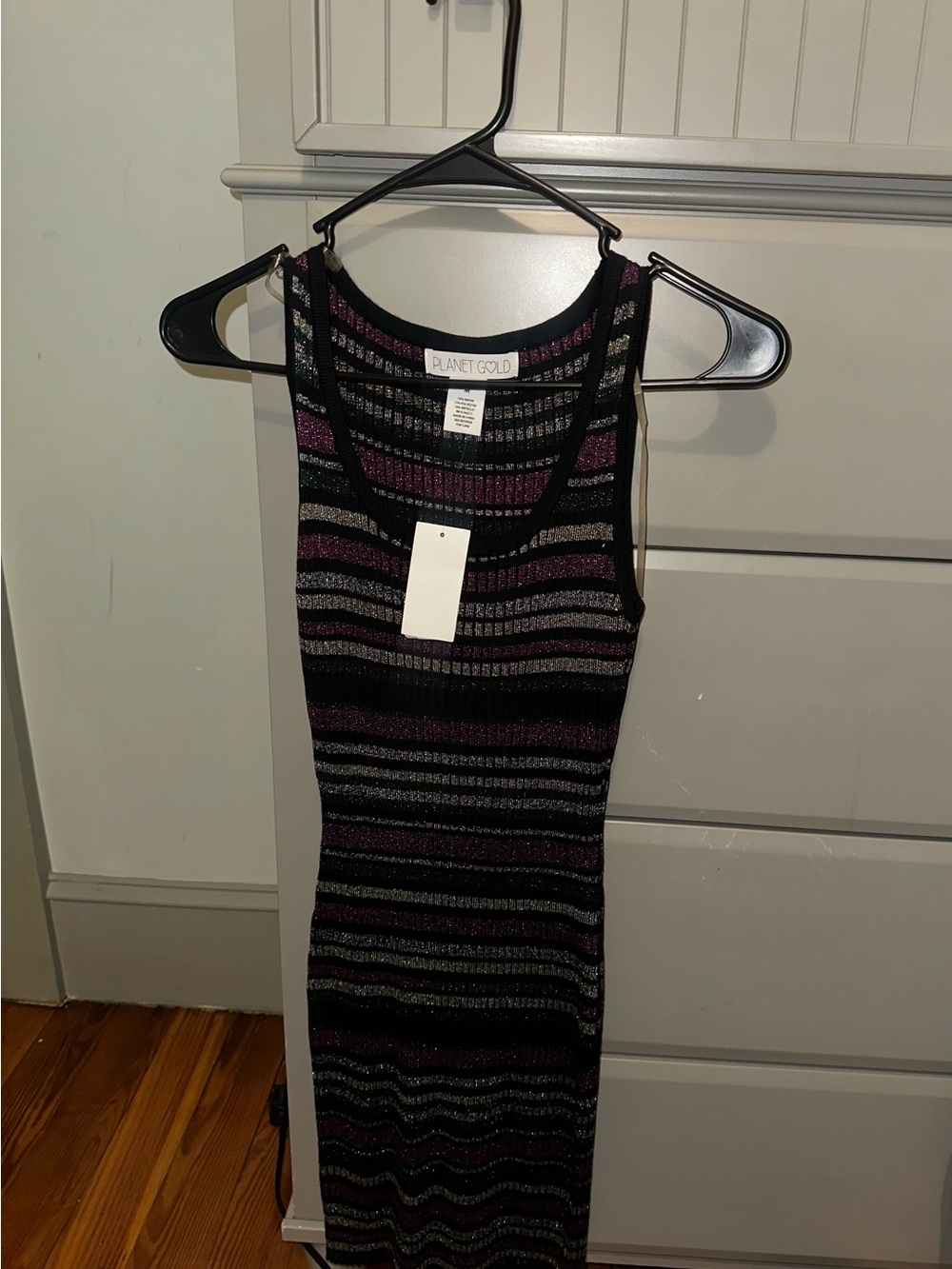 Planet Gold Black and Purple Striped Knit Midi Dress